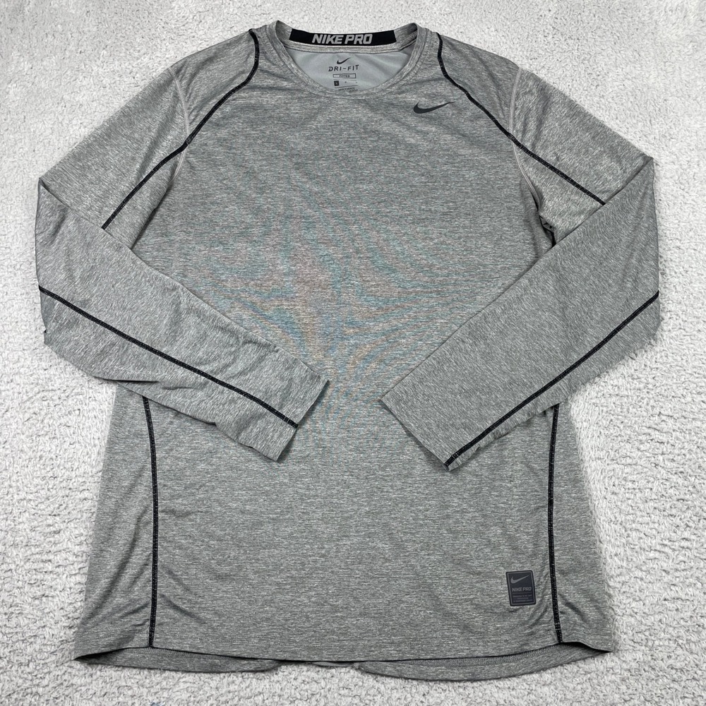 Nike Pro Dri-FIT Fitted Long Sleeve Shirt Men Large Grey Training Gym 703100-091